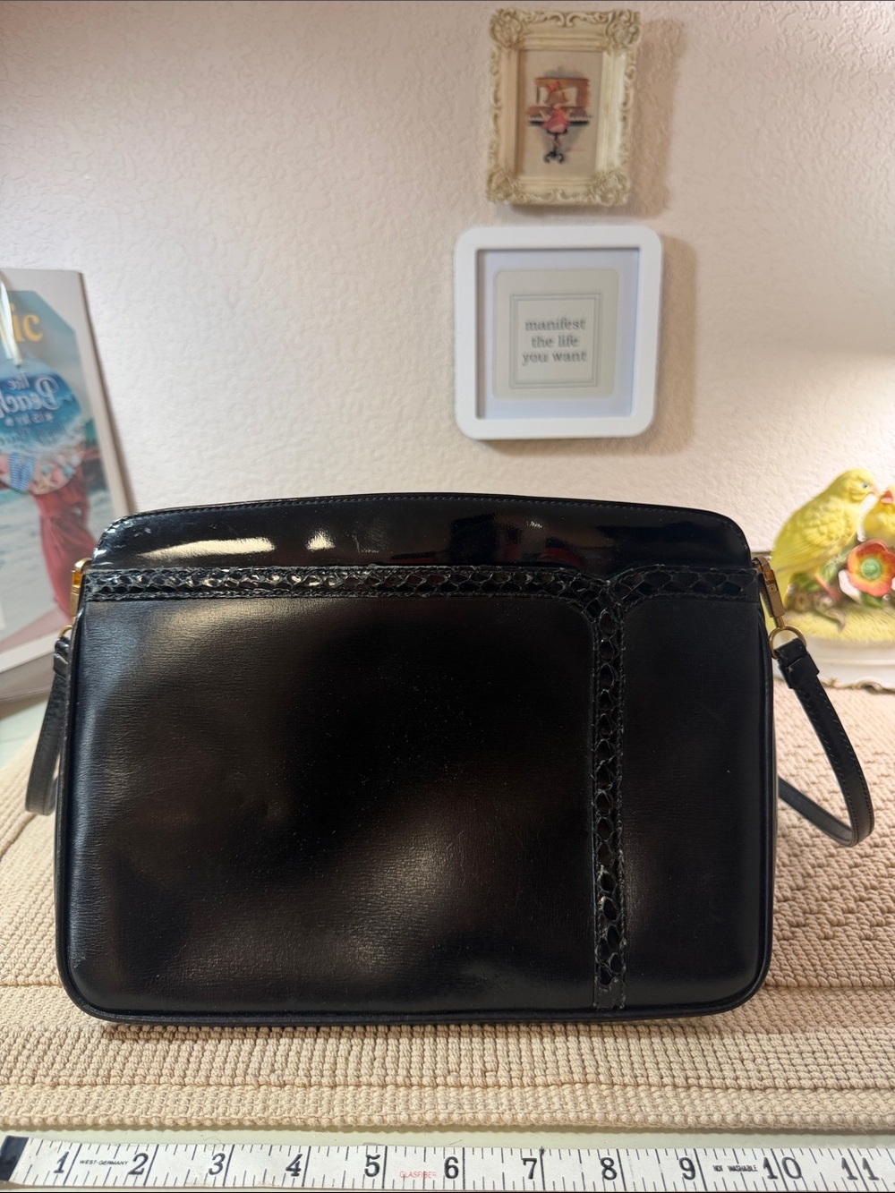 Vintage Salvatore Ferragamo Vintage Black Leather w/ Patent leather on trim